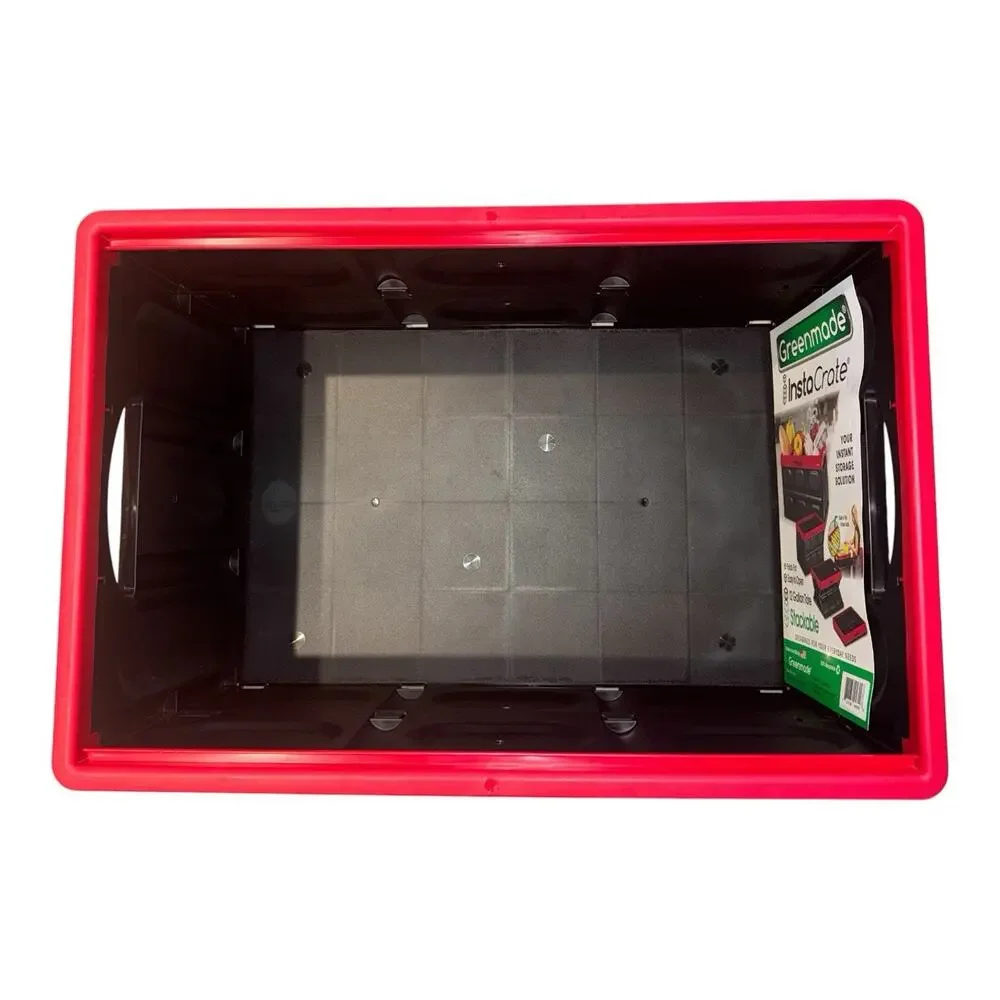 Greenmade InstaCrate 12 Gallon Collapsible Storage Crate Stackable Black Red